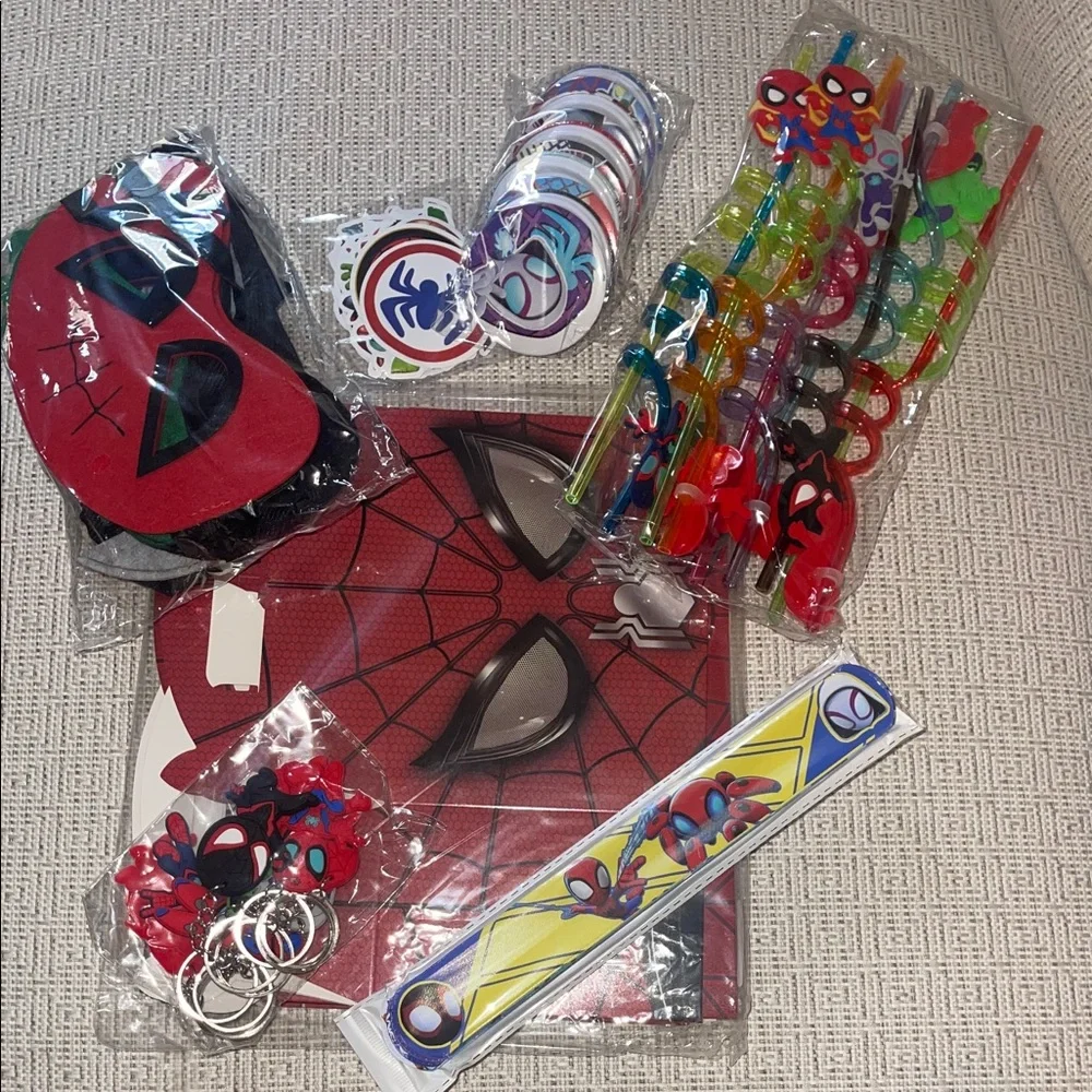 Spider-Man Themed Party Favors with boxes for 10 guests nwt